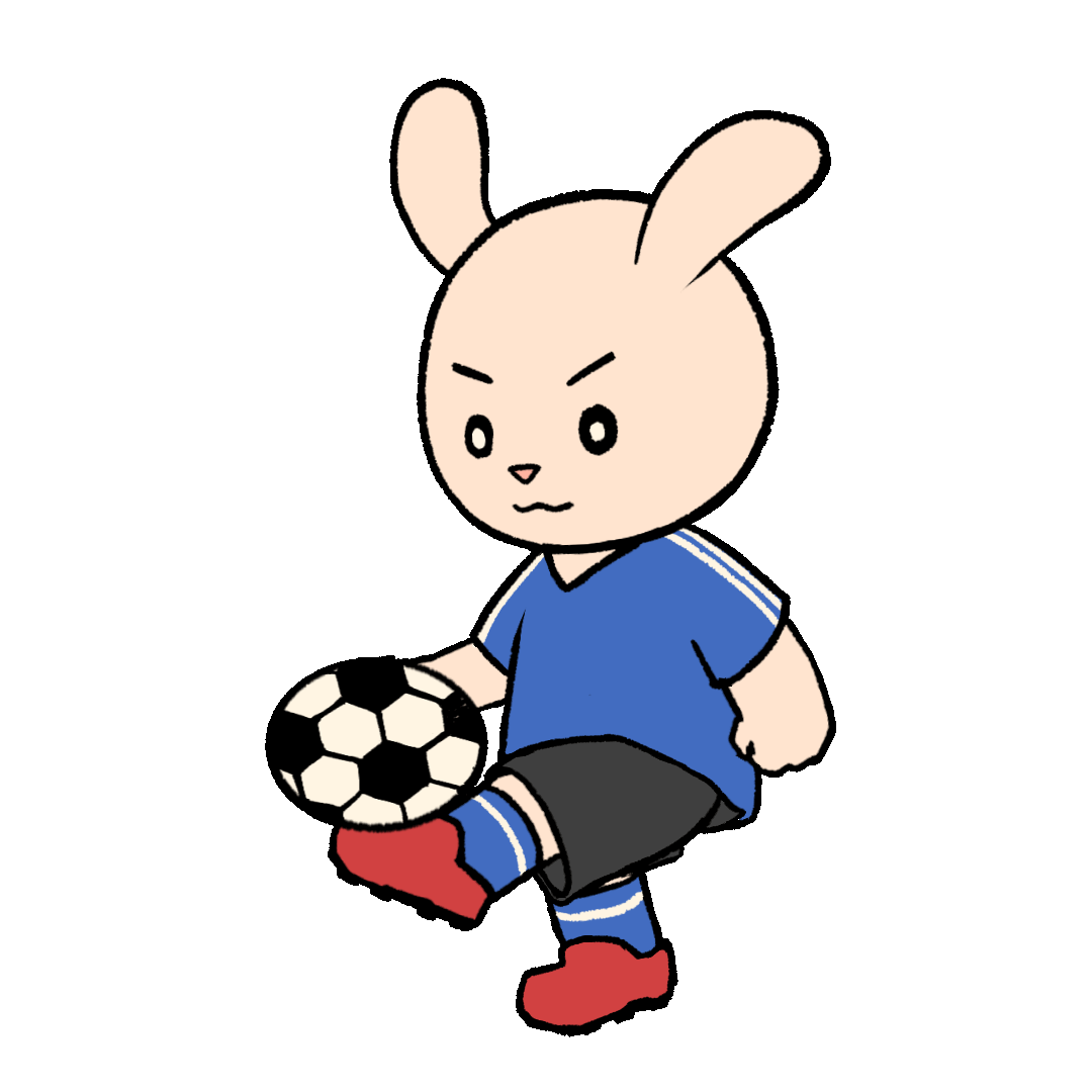 サッカーボールでリフティングするウサギの動くイラスト