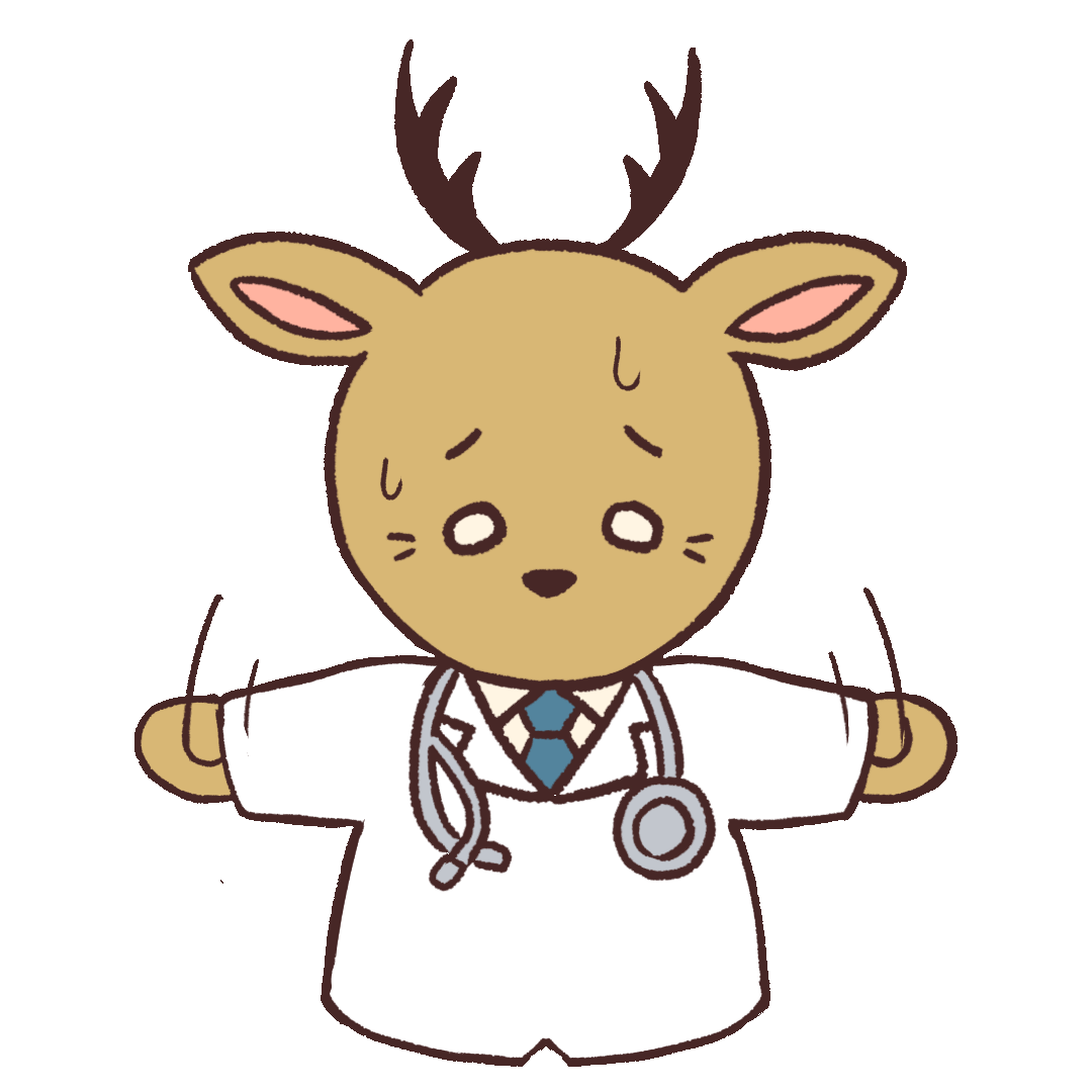 Animated illustration of a panicked doctor