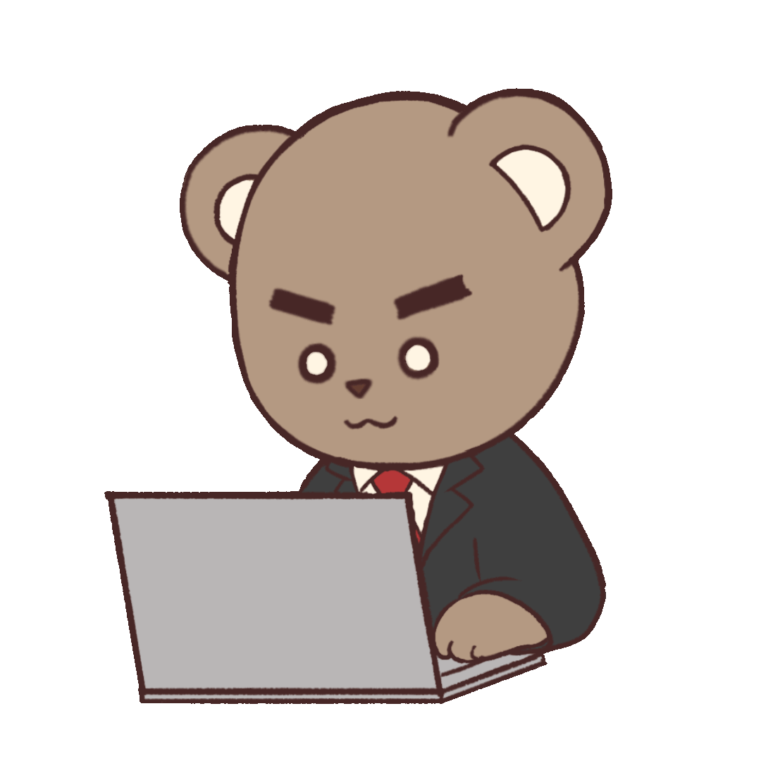Animated illustration of a bear using a computer at work