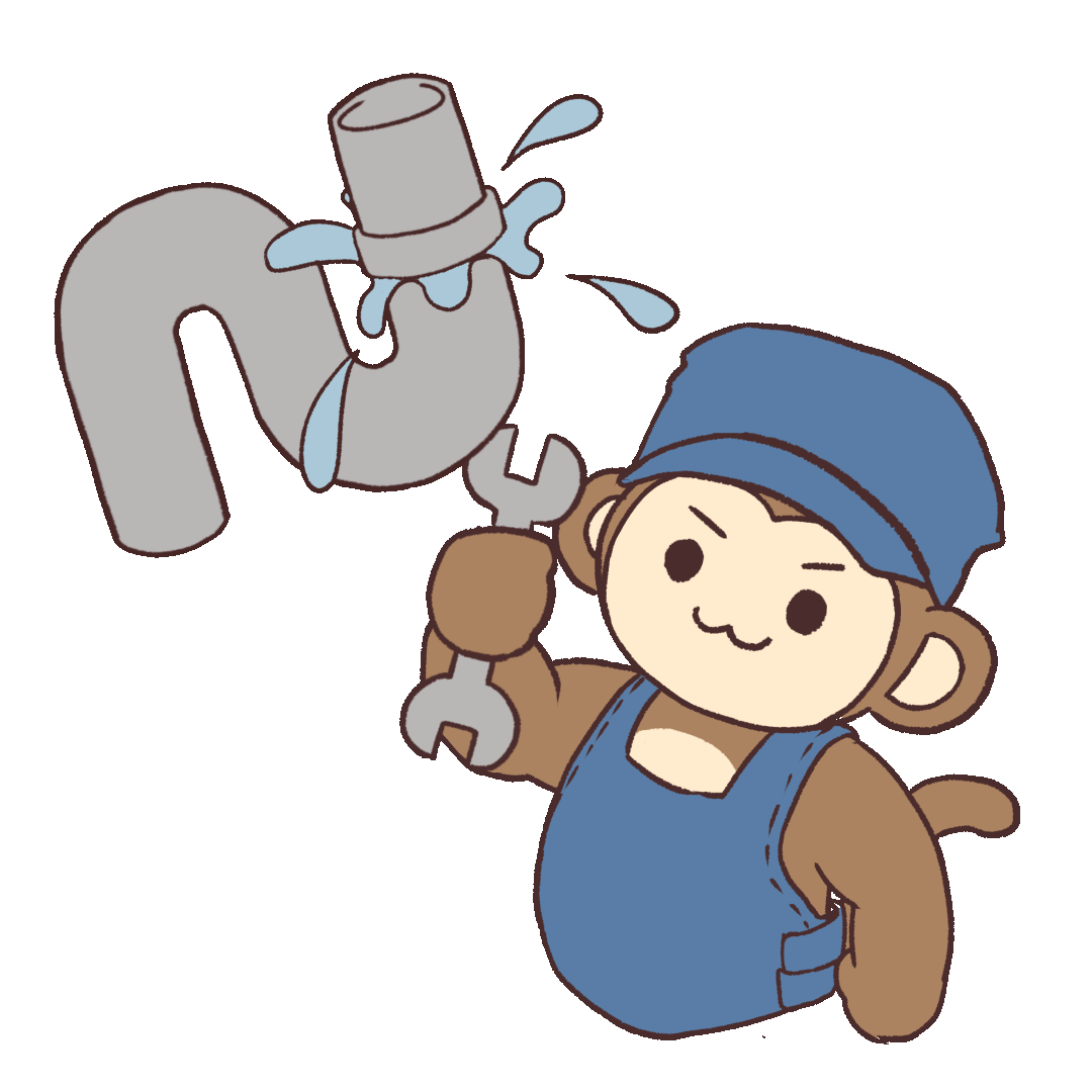 GIF animation of monkey repairing drain pipe
