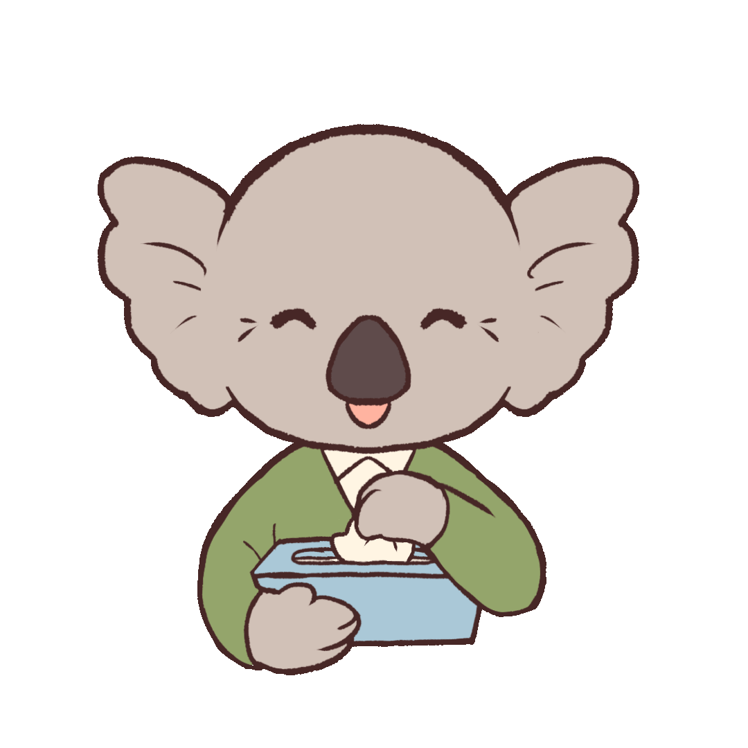 Animated illustration of a koala with dementia eating tissue