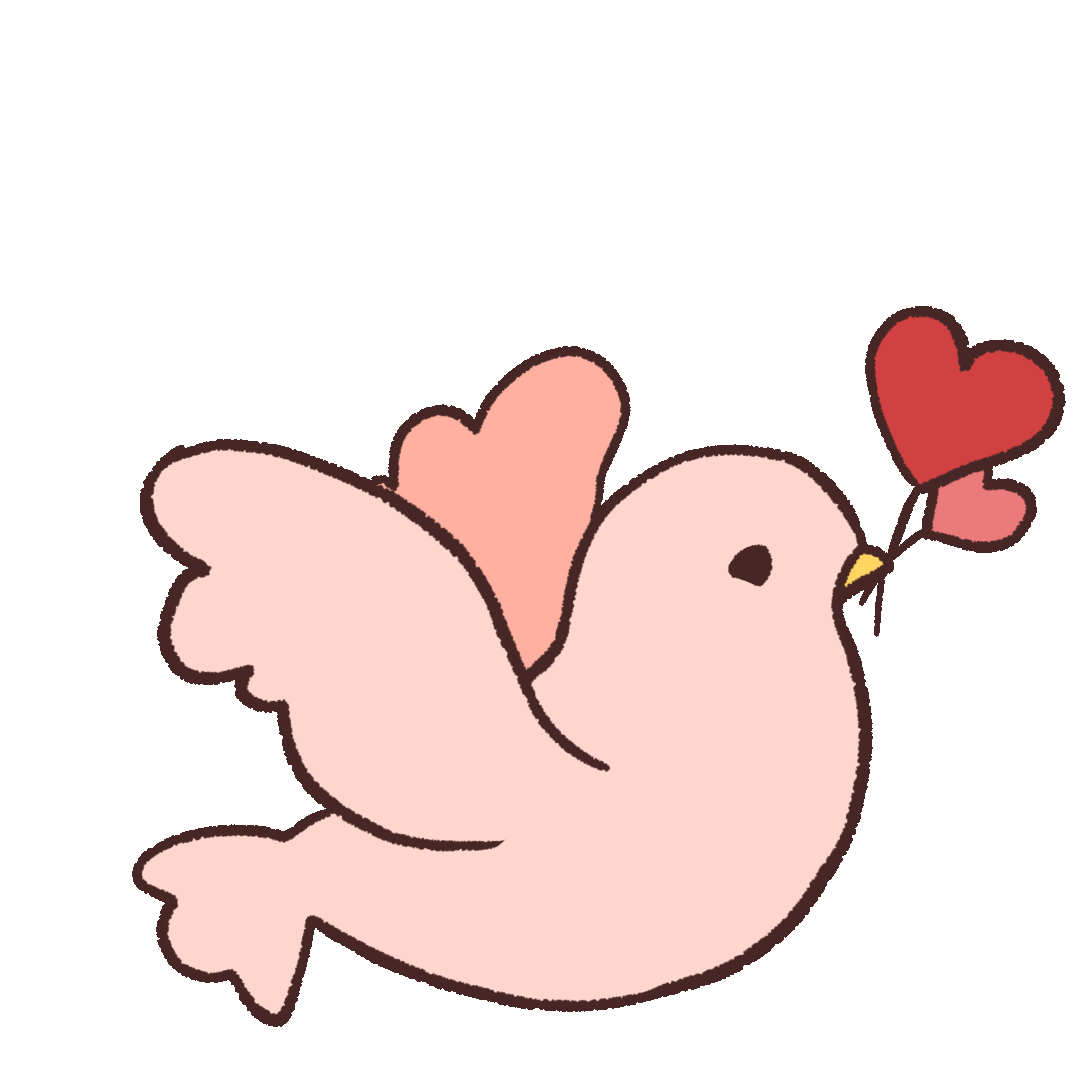 Animated illustration of pink bird that brings love