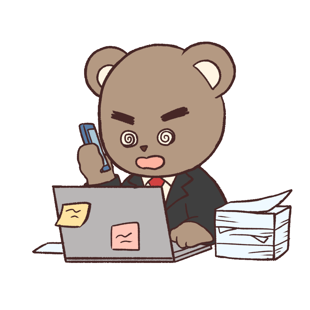 忙しさで手が回らないクマの会社員のイラストgifアニメーション
