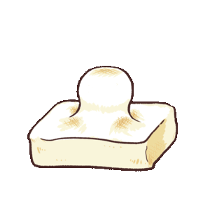 Animated illustration of a rice cake inflating, it expands into a rabbit shape.