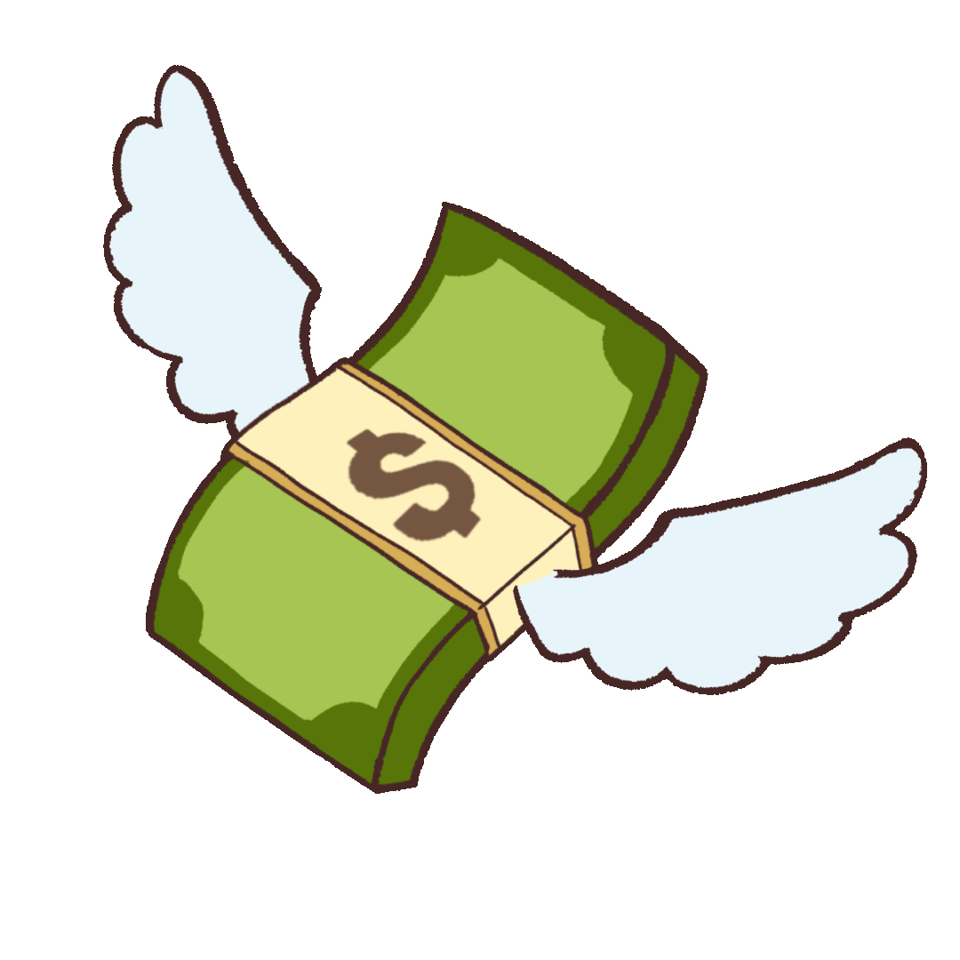 GIF animation of money flying with wings