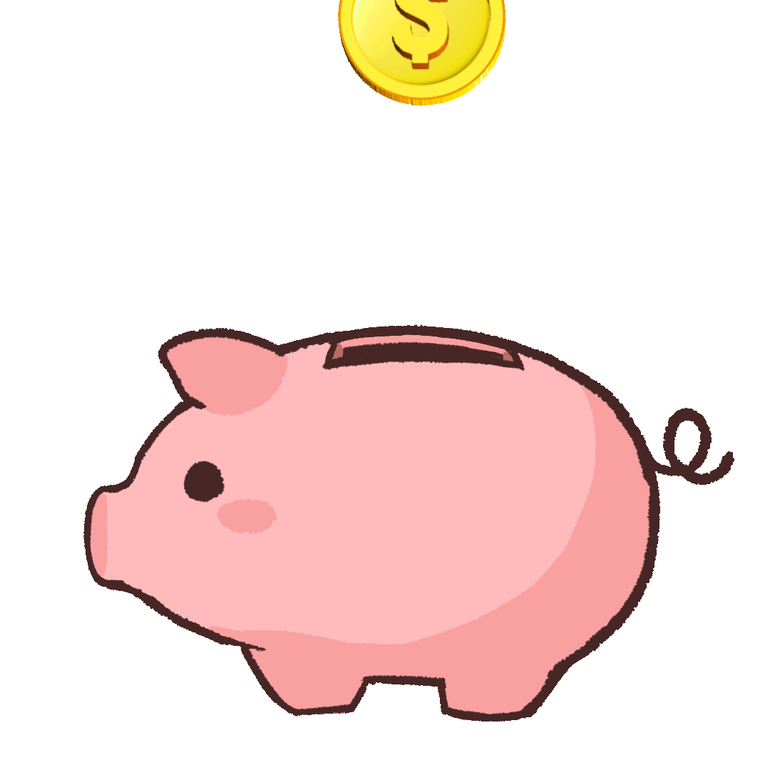 豚の貯金箱にコインを入れるgifアニメーション
