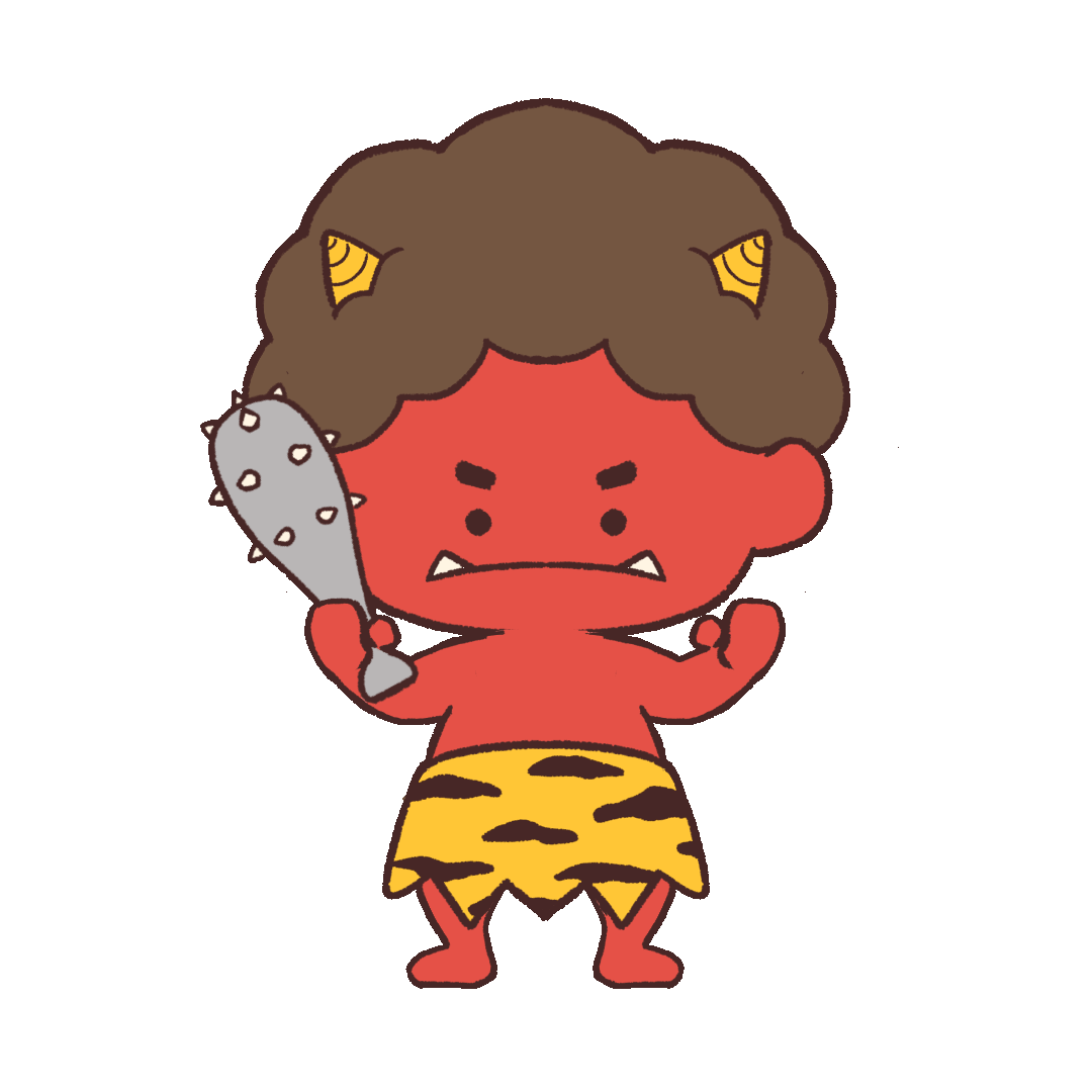 GIF animation of a red demon with a metal rod