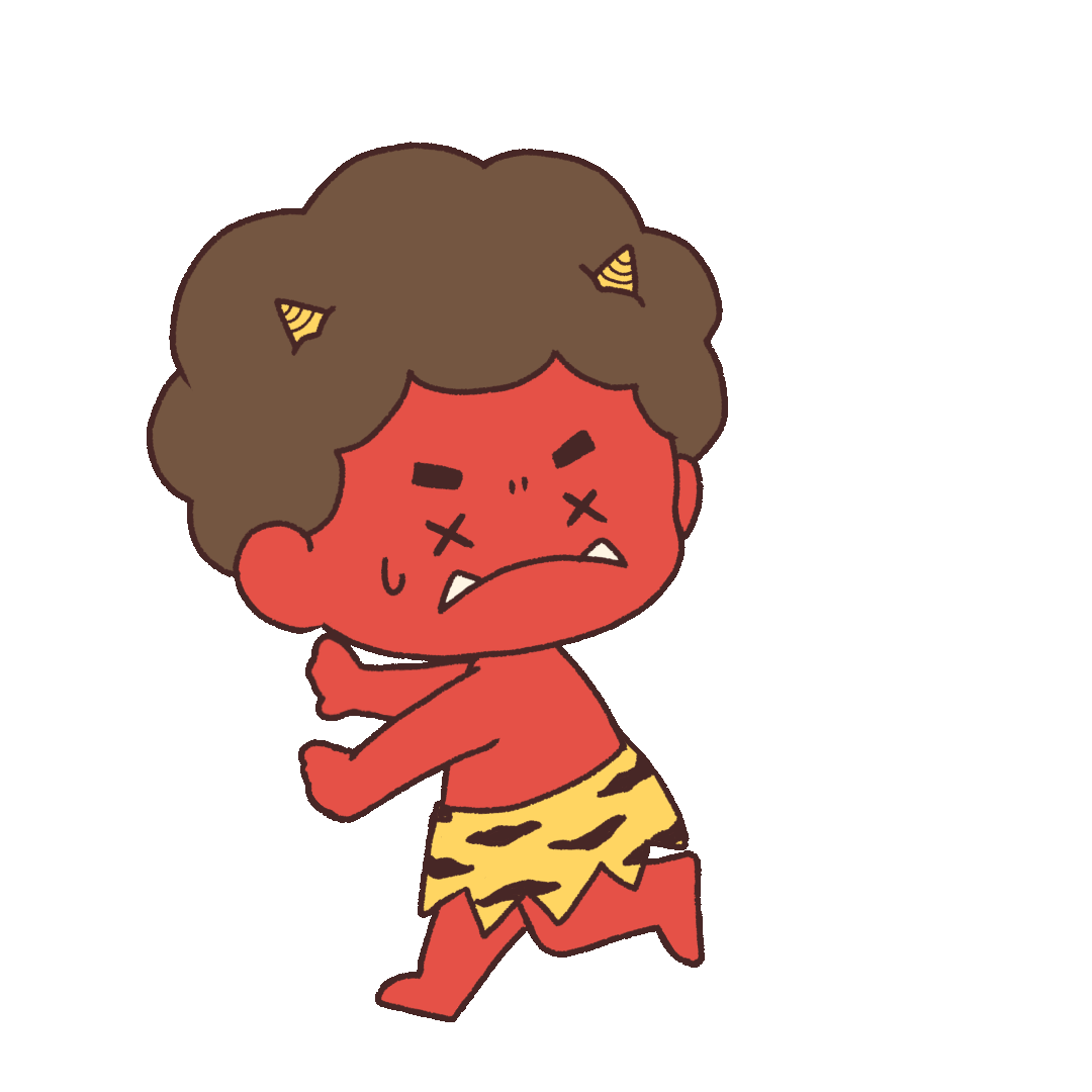 GIF animation of a red devil defeated in a bean throwing
