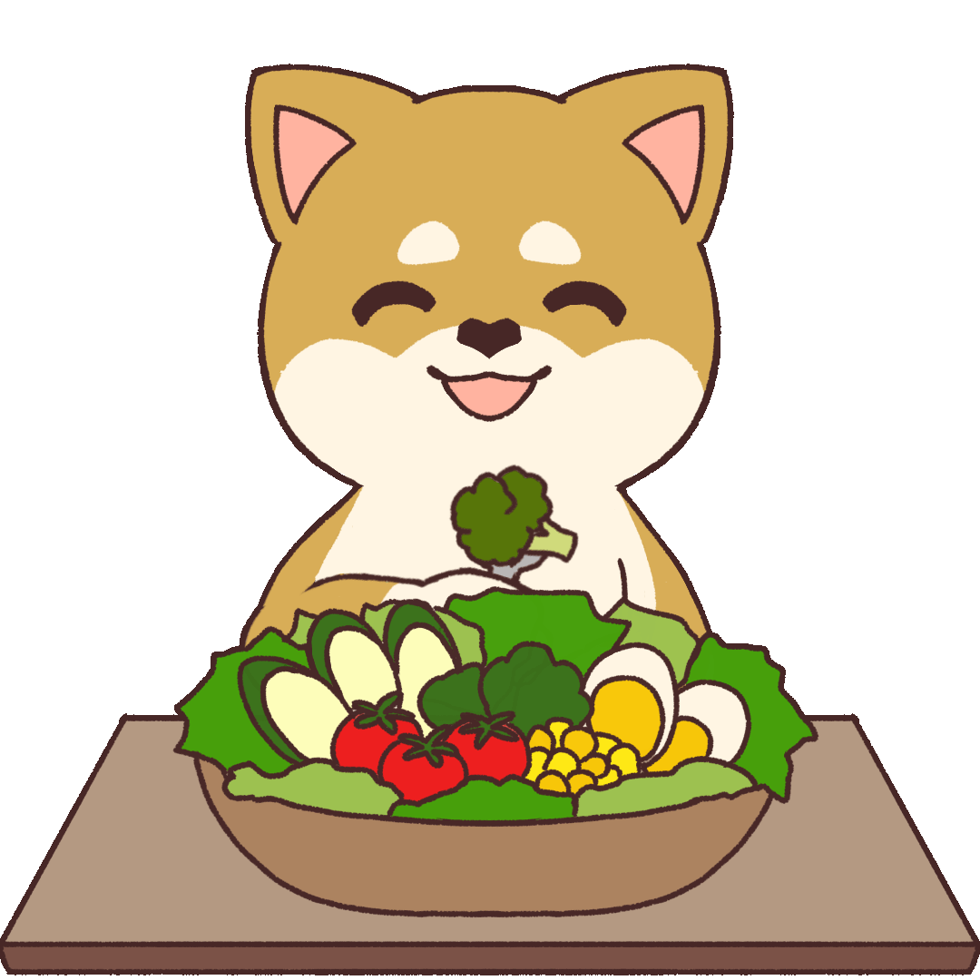 サラダを咀嚼する柴犬のgifアニメーション