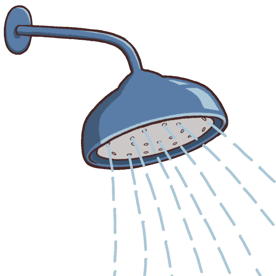シャワーヘッドから水が流れるgifアニメーション