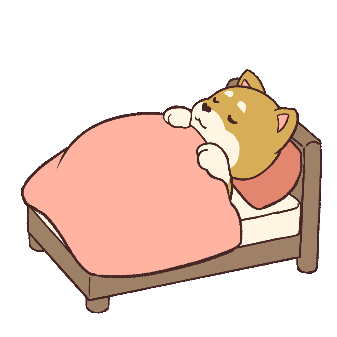 ベッドでぐっすり眠る柴犬のgifアニメーション