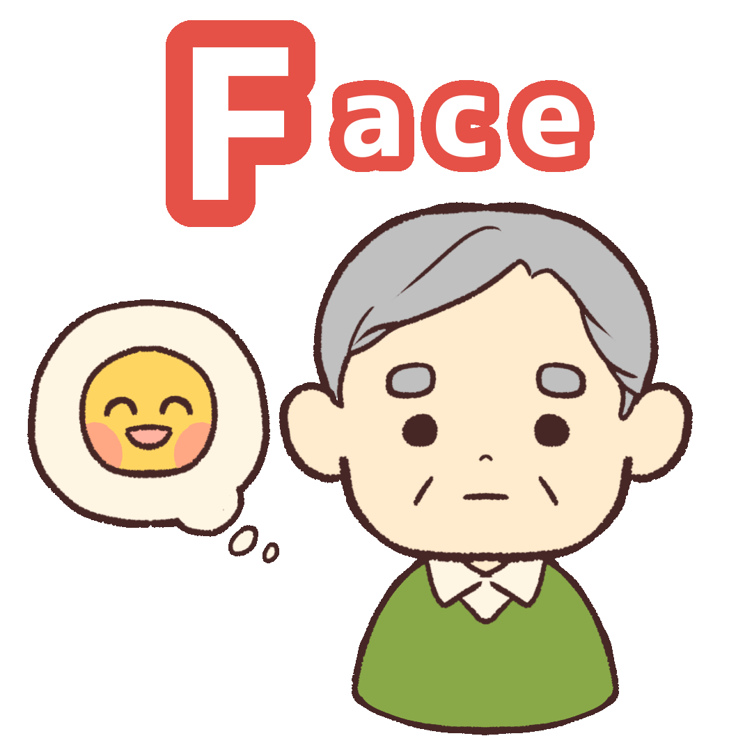 脳卒中を疑う初期症状「FAST」のうち、「Face」を表すgifアニメーション