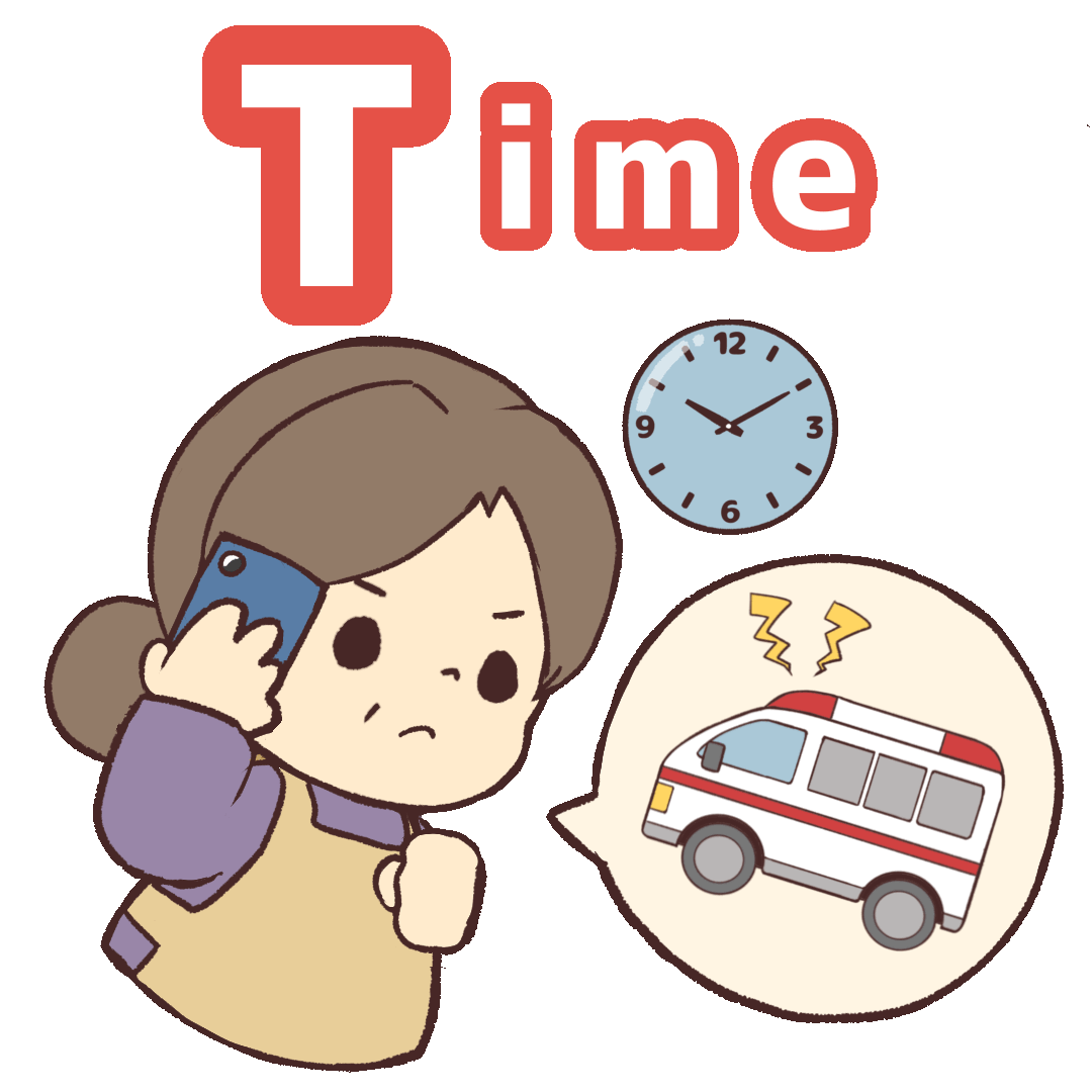 脳卒中を疑う初期症状「FAST」のうち、「Time」を表すgifアニメーション