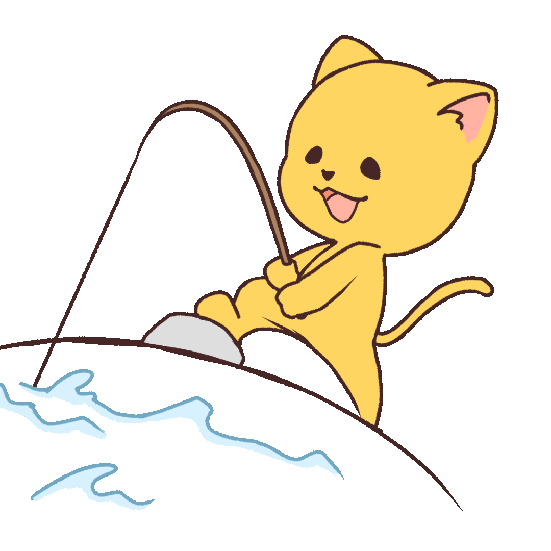 猫が海で魚を釣り上げるgifアニメーション素材