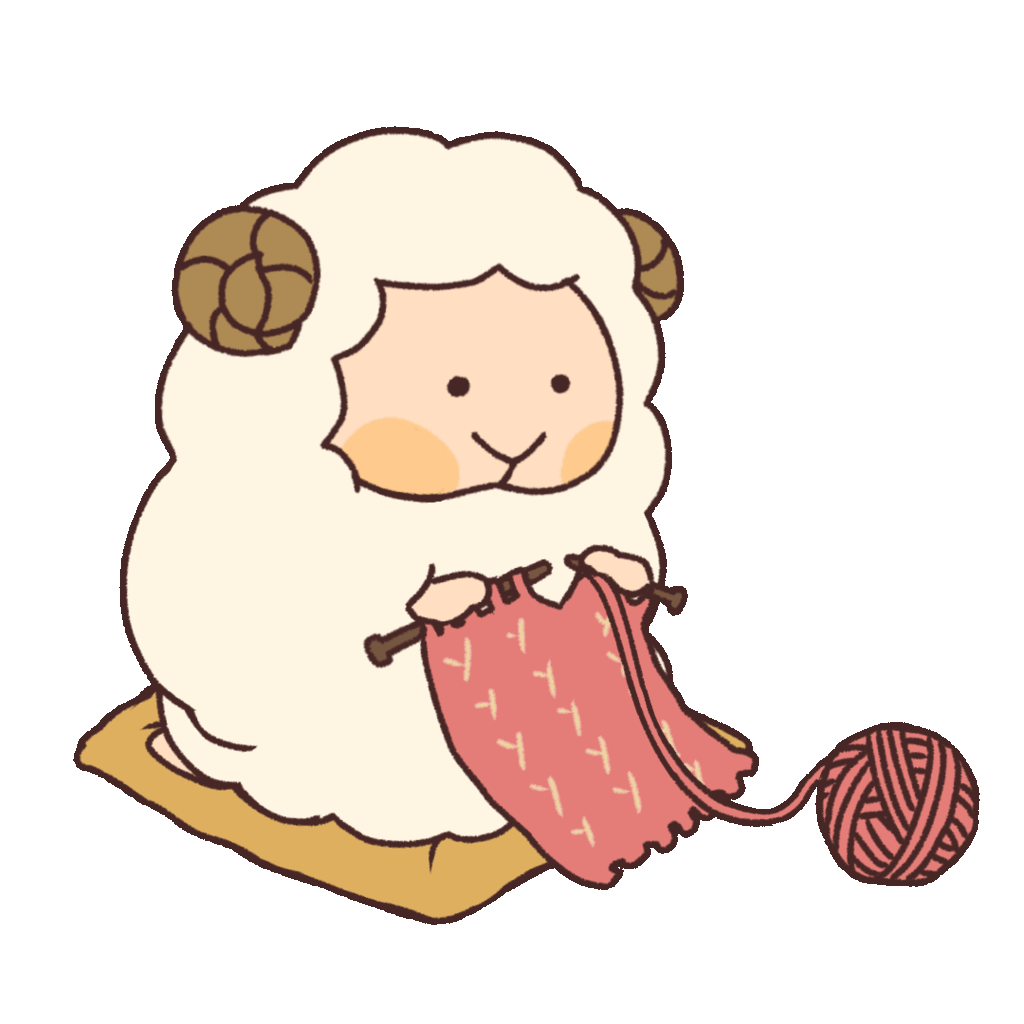 Animated Illustration of a Sheep Knitting with Wool Yarn | UGOKAWA