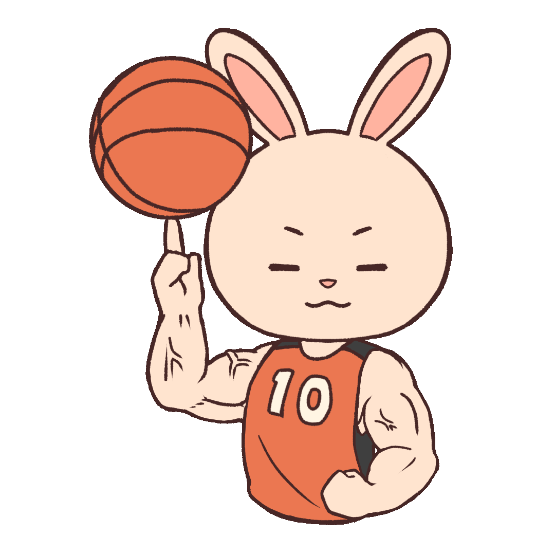 GIF animation of a muscular rabbit spinning a basketball on its fingers
