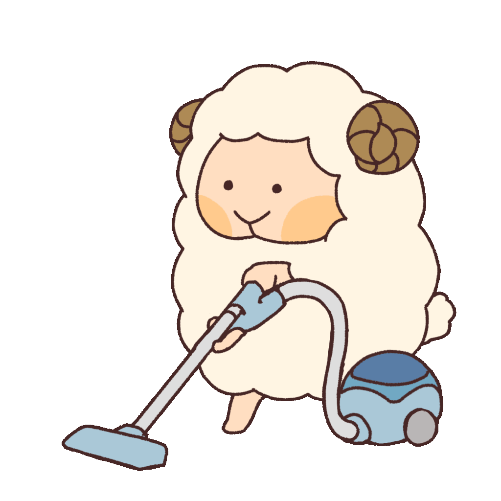 Animated Illustration of a Sheep Cleaning by Vacuum Cleaner | UGOKAWA