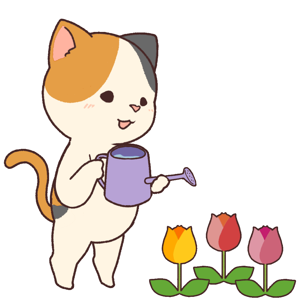 猫がジョウロで花に水をやるgifアニメーション素材