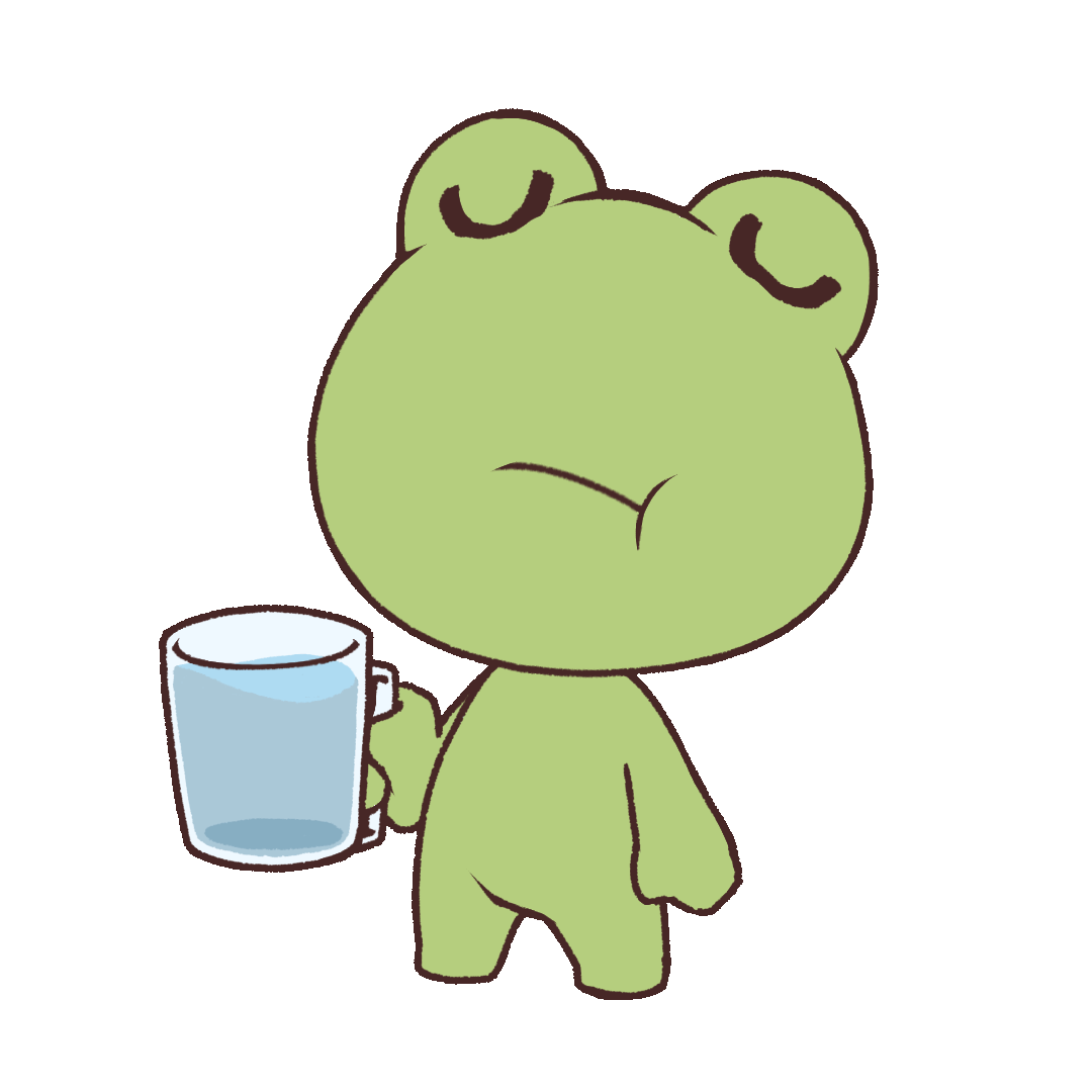 GIF animation of a frog gargling with a glass of water