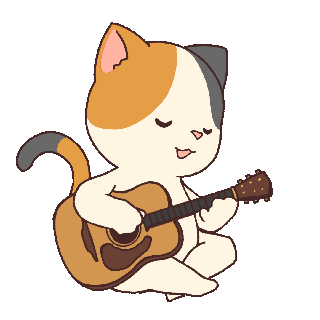 Animated Illustration of a Cat Playing an Acoustic Guitar | UGOKAWA