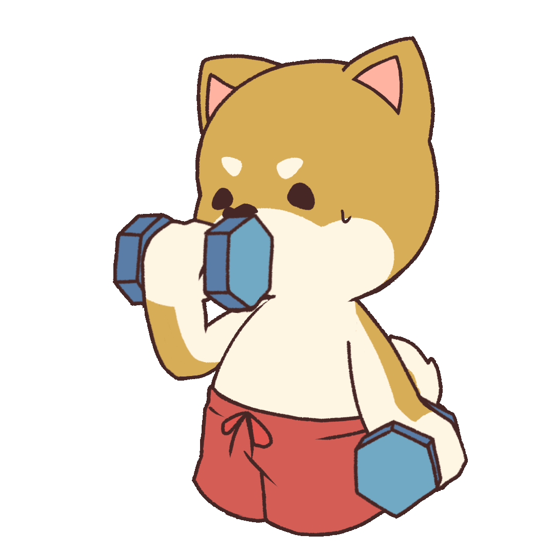 GIF animation of a dog raising and lowering dumbbells in both hands