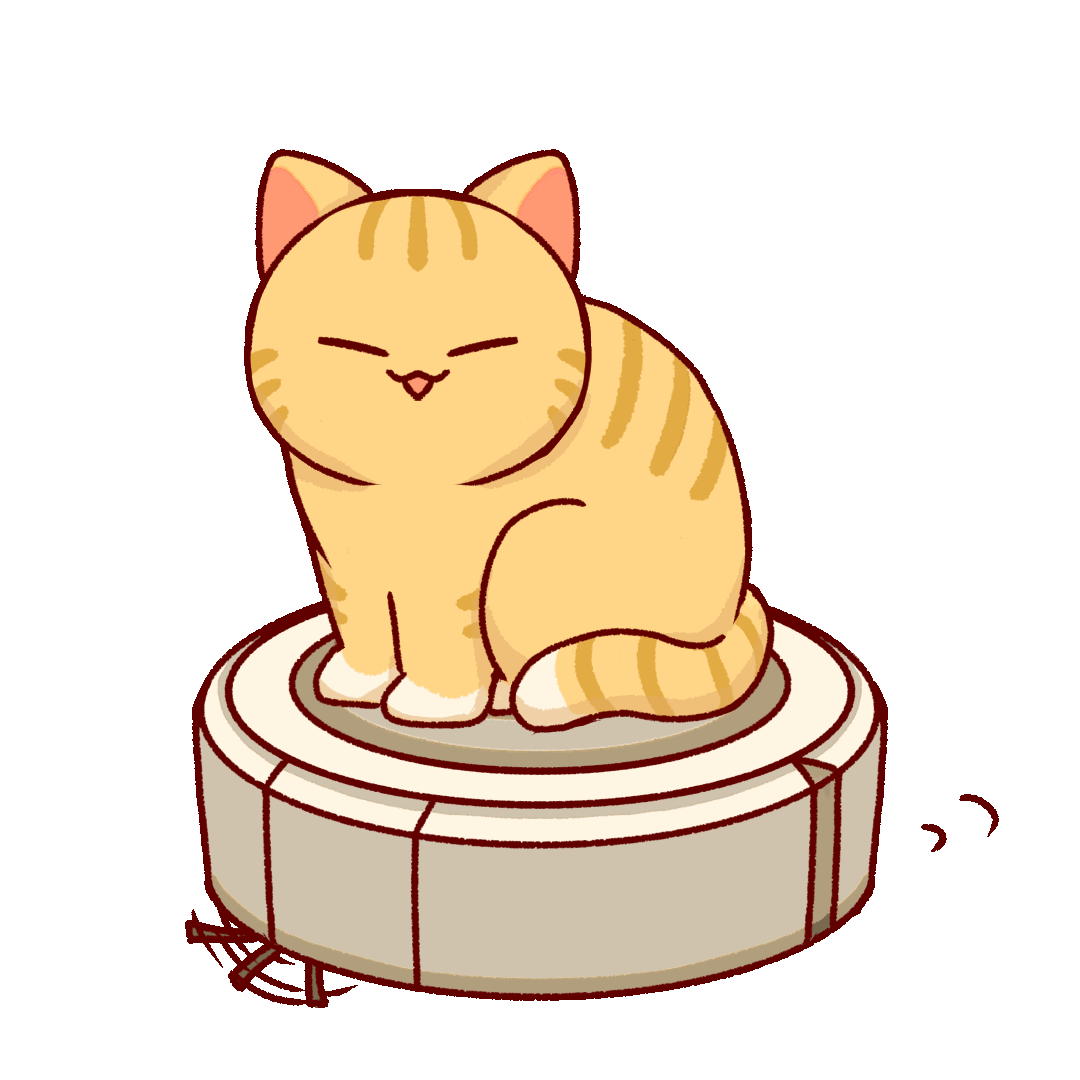 GIF animation of a robot vacuum cleaner carrying a cat on its back