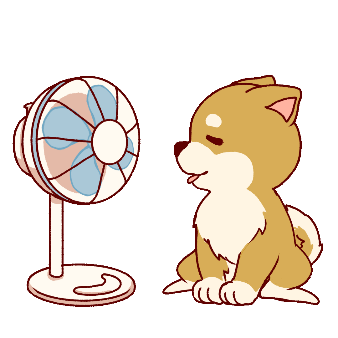 扇風機の前で涼む柴犬のgifアニメーション素材