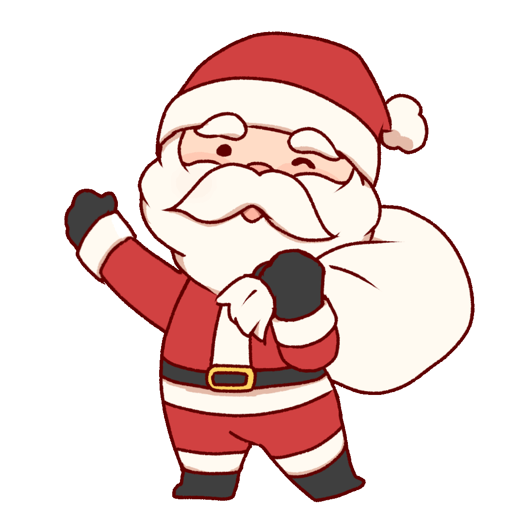 Animated illustration of Santa Claus waving his hands
