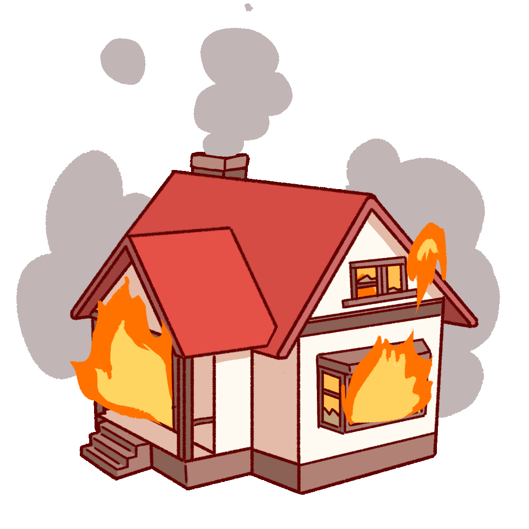 gif animation illustration of a house burning in a fire